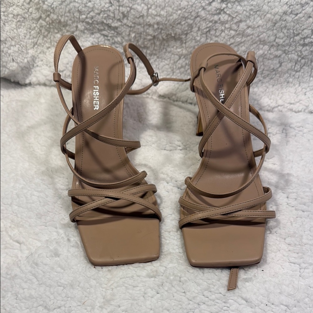 Marc Fisher Tan Heeled Sandals with Lace-Up Design
